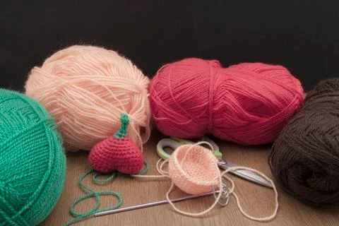 Valentine crochet decorations crochet heart Stock Photos