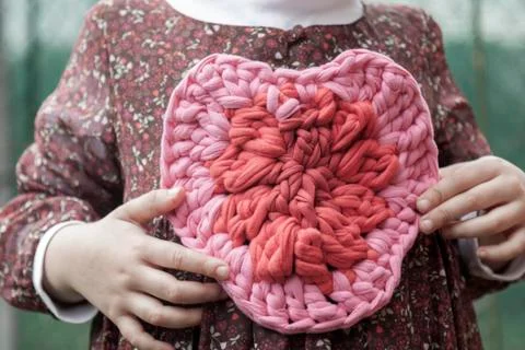 Valentine crochet decorations crochet heart girl Stock Photos