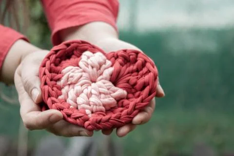 Valentine crochet decorations crochet heart hands Stock Photos
