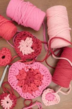 Valentine crochet decorations crochet hearts Stock Photos