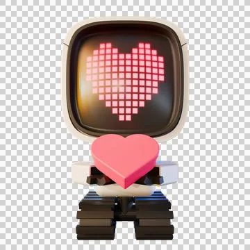 Valentine Cube Robot Front View Stock Illustration