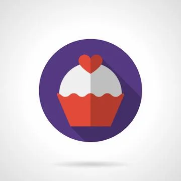 Valentine cupcake purple round flat vector icon Stock Illustration