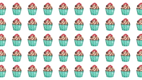 Valentine Cupcake Seamless Pattern with Chocolate Swirls and Heart Toppings Stock Footage 345539833