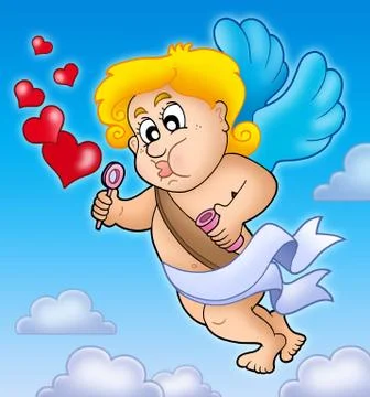 Valentine Cupid with bubble maker Stock Illustration