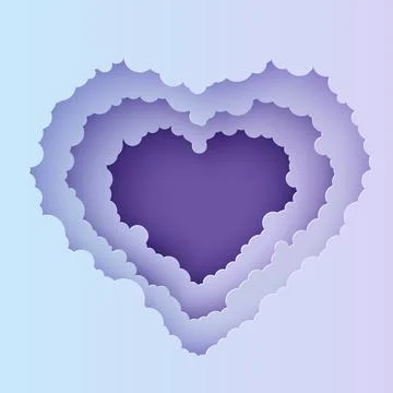Valentine cut out 3d background with violet blue gradient cloudy landscape Stock Illustration
