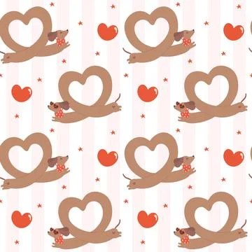 Valentine Dachshund Heart Shape Pattern Seamless Cute Groovy sausage dog Wa.. 스톡 일러스트