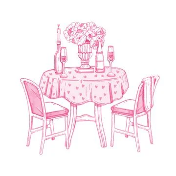 Valentine date dinner, vector watercolor romantic lunch Stock Illustration