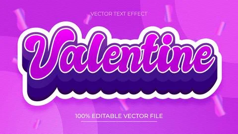 Valentine day 3D Editable Text Effect with purple color theme Stock Illustration