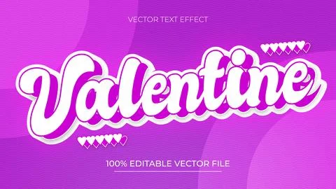 Valentine day 3D Editable Text Effect with purple color theme Stock Illustration
