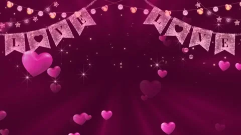 Valentine Day Background with Floating Hearts and Love Bunting Stock Footage 341726987