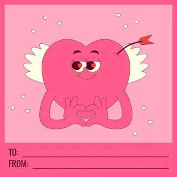 Valentine day card with text to, from and copy space. Lovely heart characte.. Stock Illustration