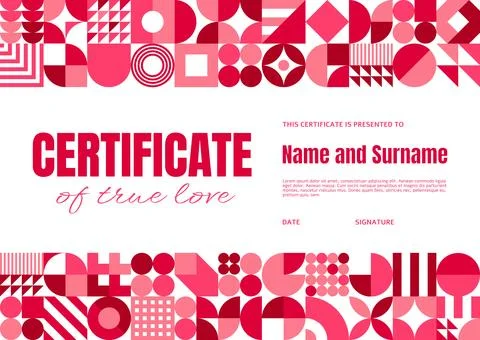 Valentine day certificate with geometric pattern Illustrazione stock