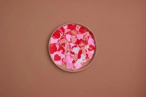 Valentine day composition with copy space. Present or gift box wraped in craf Stock Photos