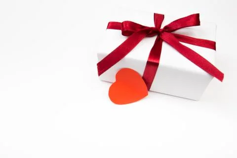 Valentine day composition: .gift boxe with bow and red  hearts, photo templat Stock Photos