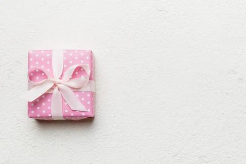 Valentine day composition: red gift box with bow and heart. Christmas present Stock Photos