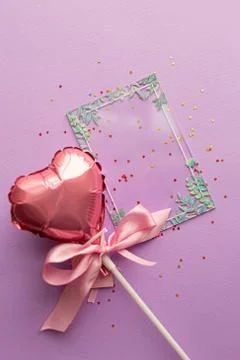 Valentine day concept. Creative layout with balloon made of valentine hearts  Stock Photos