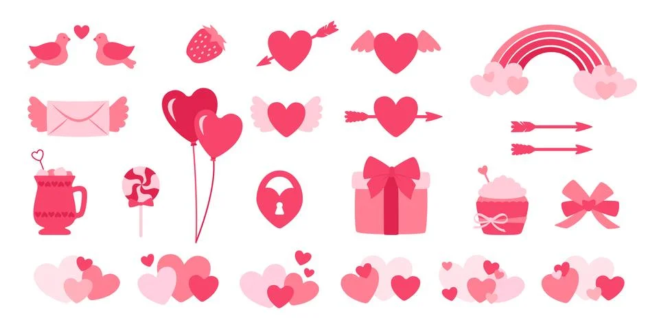 Valentine day design elements set flat cartoon Illustrazione stock