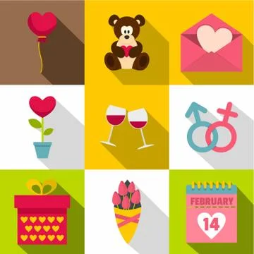 Valentine day elements icon set, flat style Stockillustratie