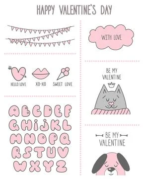 Valentine day elements set. Design for Valentine day stickers, postcards Stock Illustration