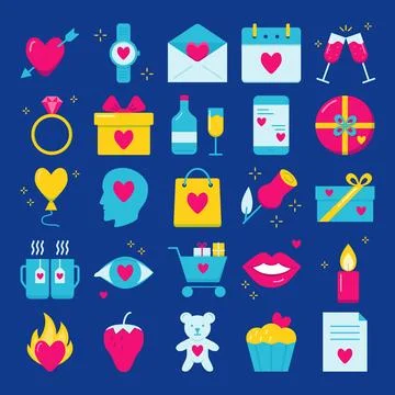 Valentine day icon set in flat style Ilustração Stock