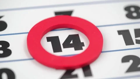 Valentine day marked with red circle on calendar. closeup. Stock Footage 320213230