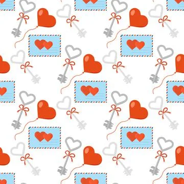 Valentine Day pattern Key Heart Love Letter Couple 스톡 일러스트