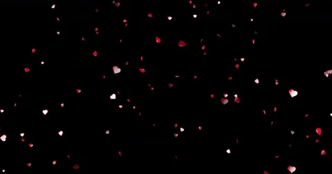 Valentine day red hearts shape flowing on black background, holiday Video stock 72192204