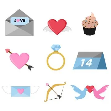 Valentine Day Related Objects Vector Illustration Graphic Set Stock Illustration