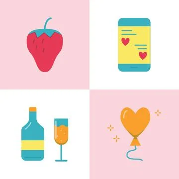 Valentine day romantic icon set in flat style Stock Illustration