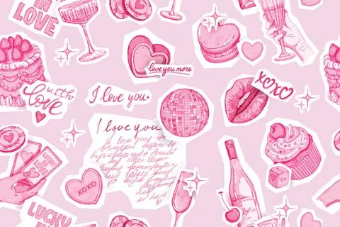 Valentine day romantic seamless pattern, bachelorette Vegas party background Illustrazione stock