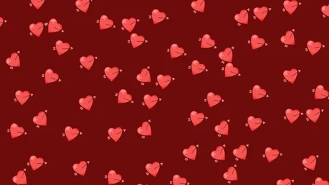 Valentine Day seamless pattern of hearts with arrows on dark red background Stock Footage 345539910