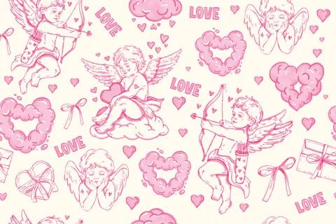 Valentine day seamless pattern, love romantic repeat texture, February Stock Illustration