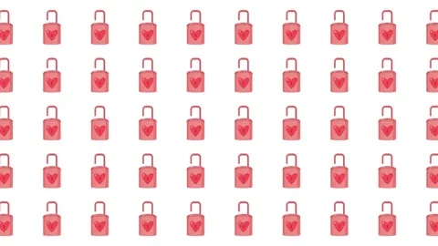 Valentine Day Seamless Pattern of Pink Unlocked Padlocks with Heart Symbols Stock Footage 345539657
