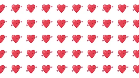Valentine Day Seamless Pattern with Red Hearts and Cupid Arrows on White Stock Footage 345539876