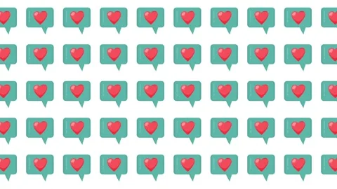 Valentine Day seamless pattern with red hearts in message speech bubble icons Stock Footage 345539902