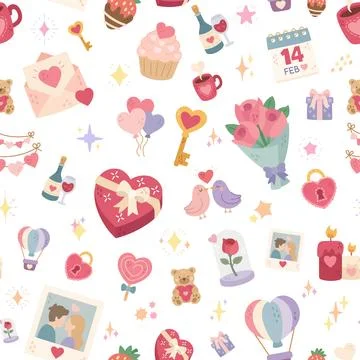 Valentine day seamless pattern set Illustrazione stock