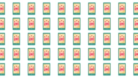 Valentine Day Seamless Pattern with Smartphones and Love Messages on Screen Stock Footage 345539858