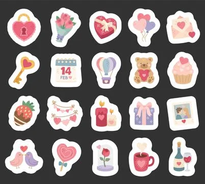 Valentine day set featuring heart padlock bouquet Stock Illustration