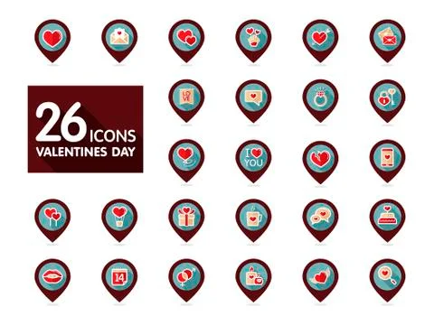 Valentine day set pin map icons Stock Illustration