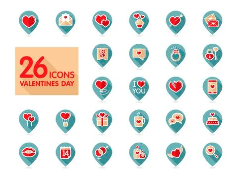 Valentine day set pin map icons Stock Illustration