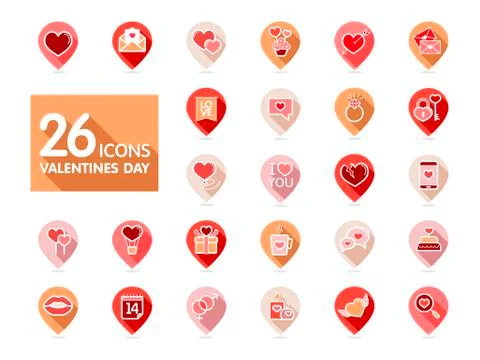 Valentine day set pin map icons Stock Illustration