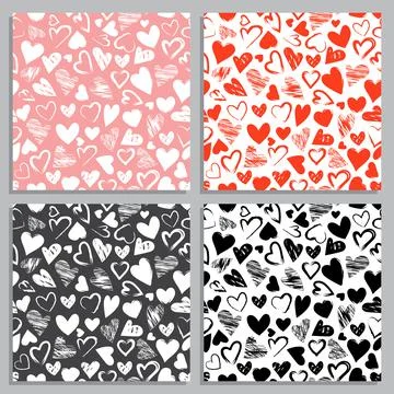 Valentine day set of seamless patterns and decorative elements 스톡 일러스트