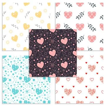 Valentine day set of seamless patterns and decorative elements Illustrazione stock
