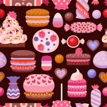 Valentine day sweet pattern with different cupcake Stock Illustration
