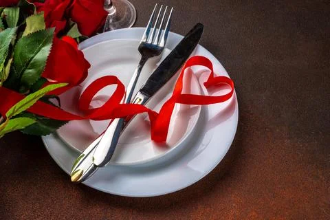 Valentine day table setting Stock Photos