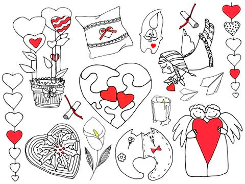 Valentine day vector doodle set Stock Illustration