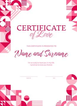 Valentine day vertical certificate, pattern frame Stock Illustration