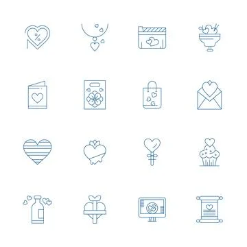 Valentine Digital Vector Pack containing 16 Pixel Optimized Thin Line High .. Stock Illustration