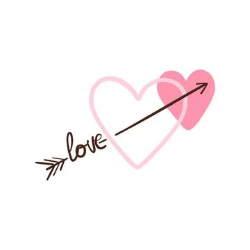 Valentine doodle vector, arrow piercing the heart, love lettering. Hand drawn Stock Illustration