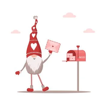Valentine elf in red hat with envelope. Mail with love message. Lovely イラスト素材